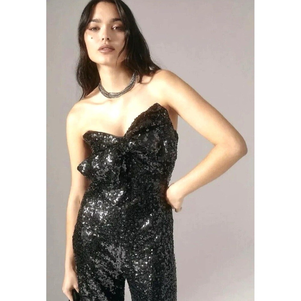 Anthropologie Hutch Sequin Bow Jumpsuit Black Cocktail Party Disco 6 NWT 248$